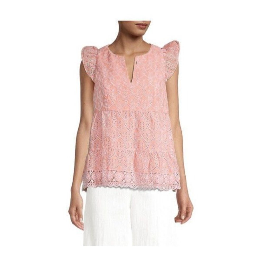 Lilly Pulitzer Womens Keila Peach Hyacinth Eyelet Embroidered Top Size 12 NWT